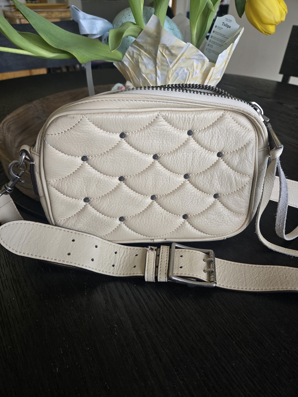 Aimee Kestenberg Cream Quilted Pebble Leather Crossbody